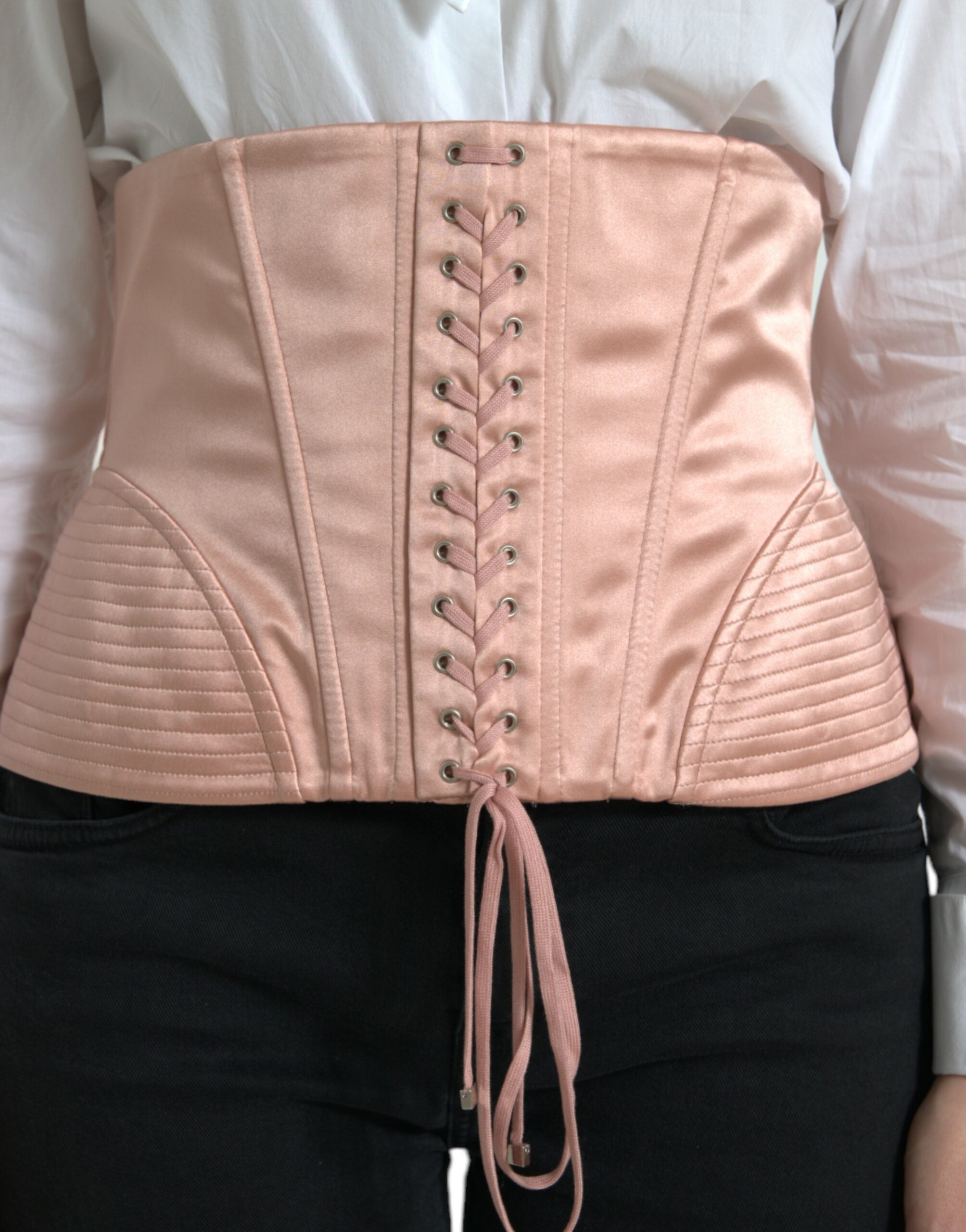 Pink Silk Stretch Belt Waist Strap Corset Top