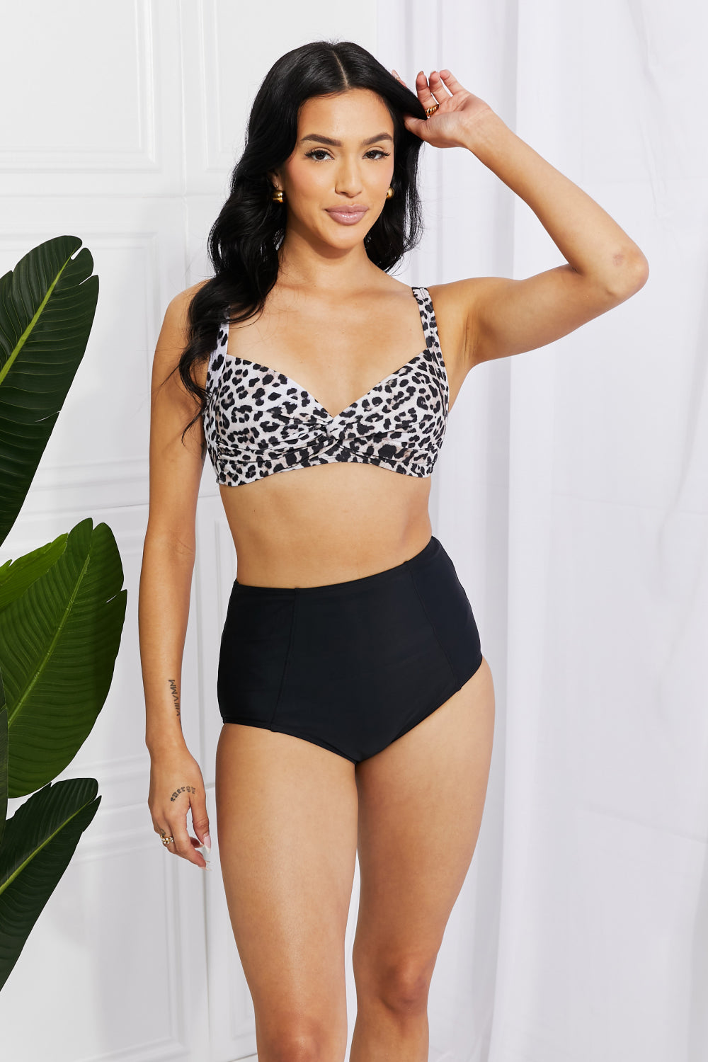 Buy Take A Dip Twist High-Rise Bikini in Leopard by Marina West Swim