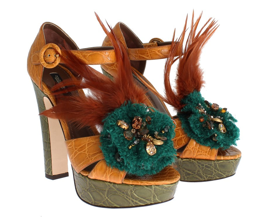 Buy Multicolor Crystal Ankle Strap Platform Sandals by Dolce & Gabbana