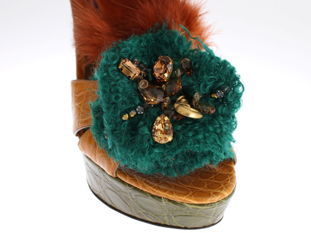 Buy Multicolor Crystal Ankle Strap Platform Sandals by Dolce & Gabbana
