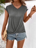 Buy Spliced Lace V-Neck Twisted Hem Tee by Faz