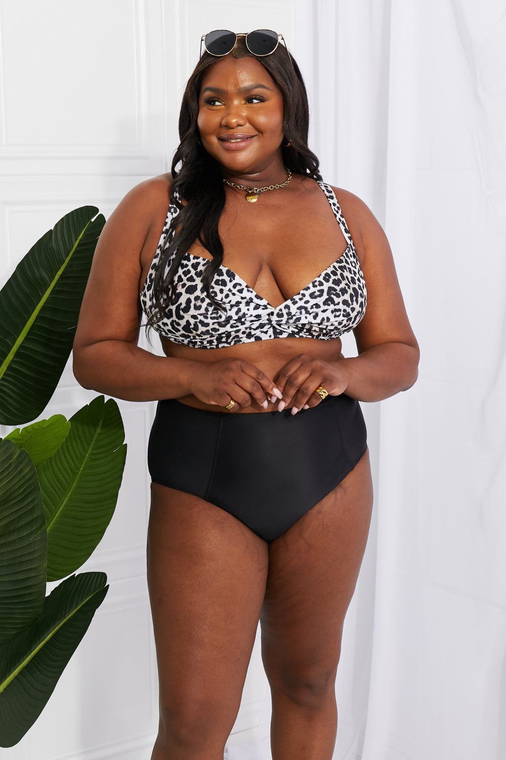 Buy Take A Dip Twist High-Rise Bikini in Leopard by Marina West Swim