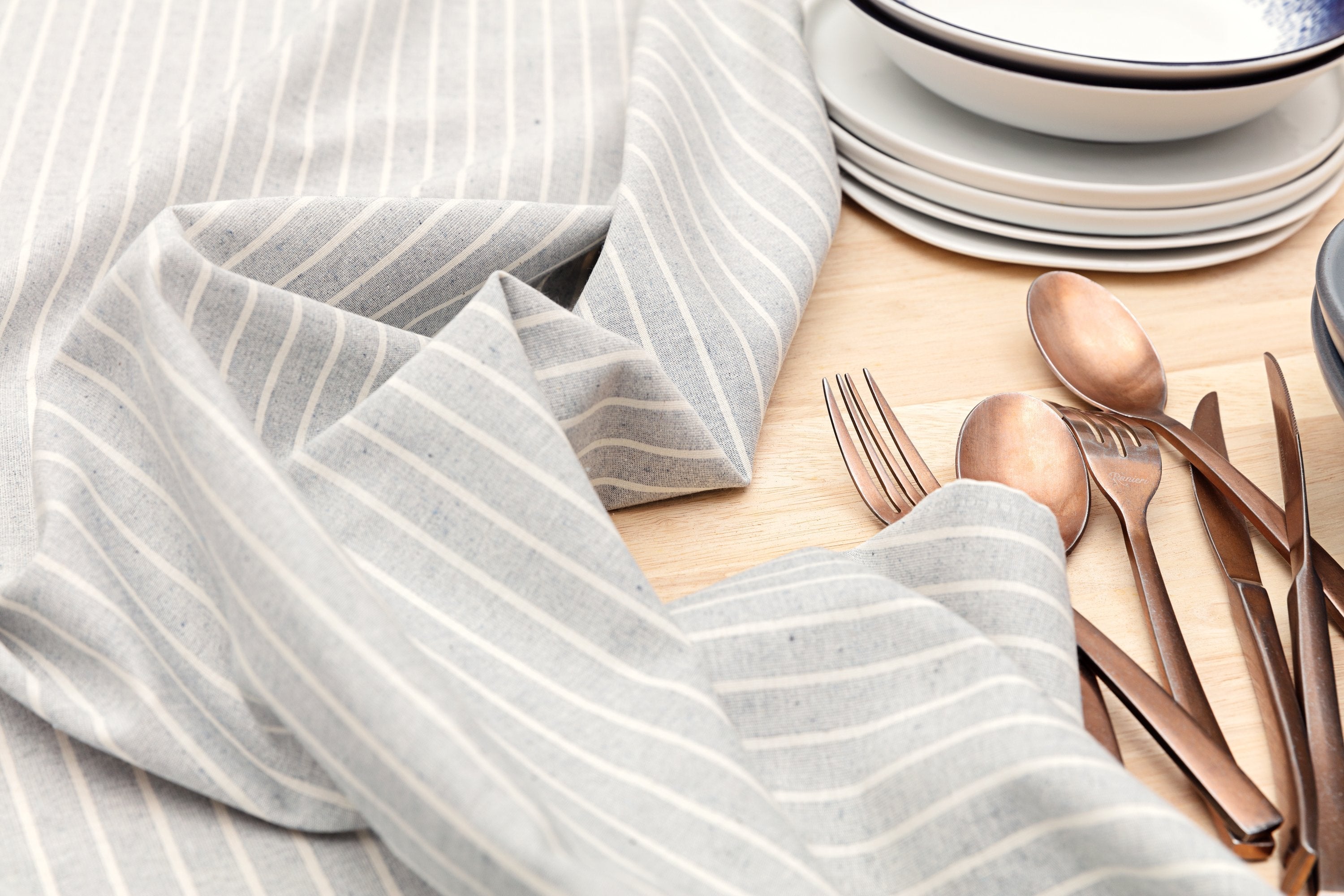 Buy Grey Striped Tablecloth by MEEMA