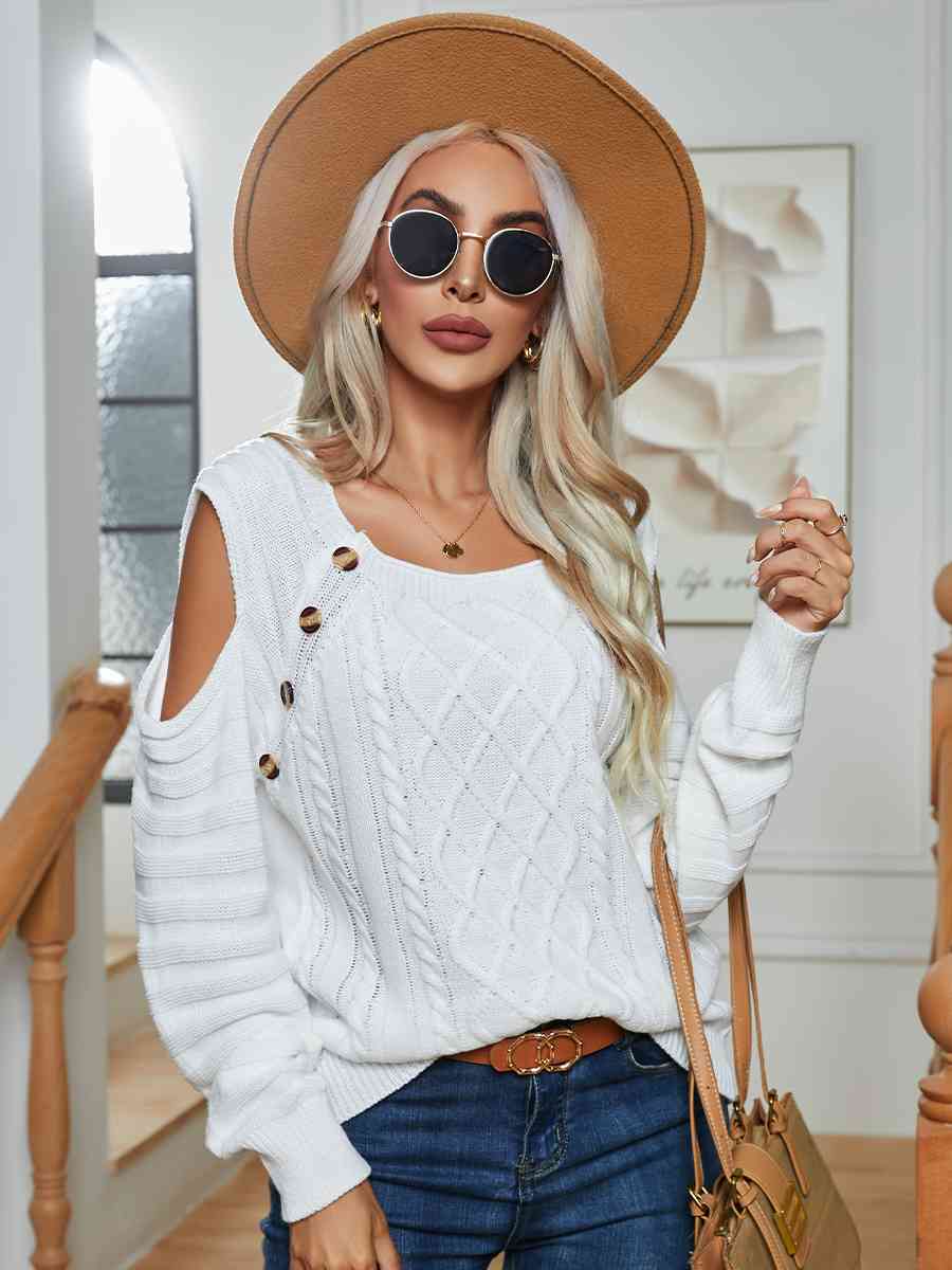 Buy Decorative Button Cold-Shoulder Sweater by B&S