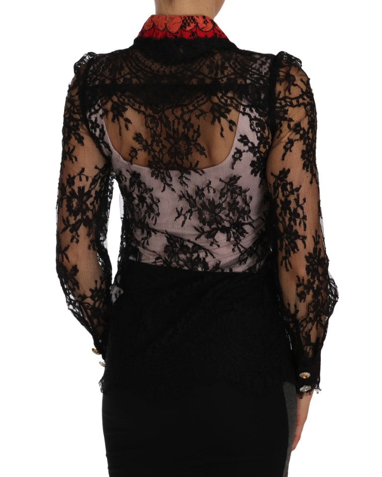 Buy Black Lace Crystal SPACE Shirt by Dolce & Gabbana