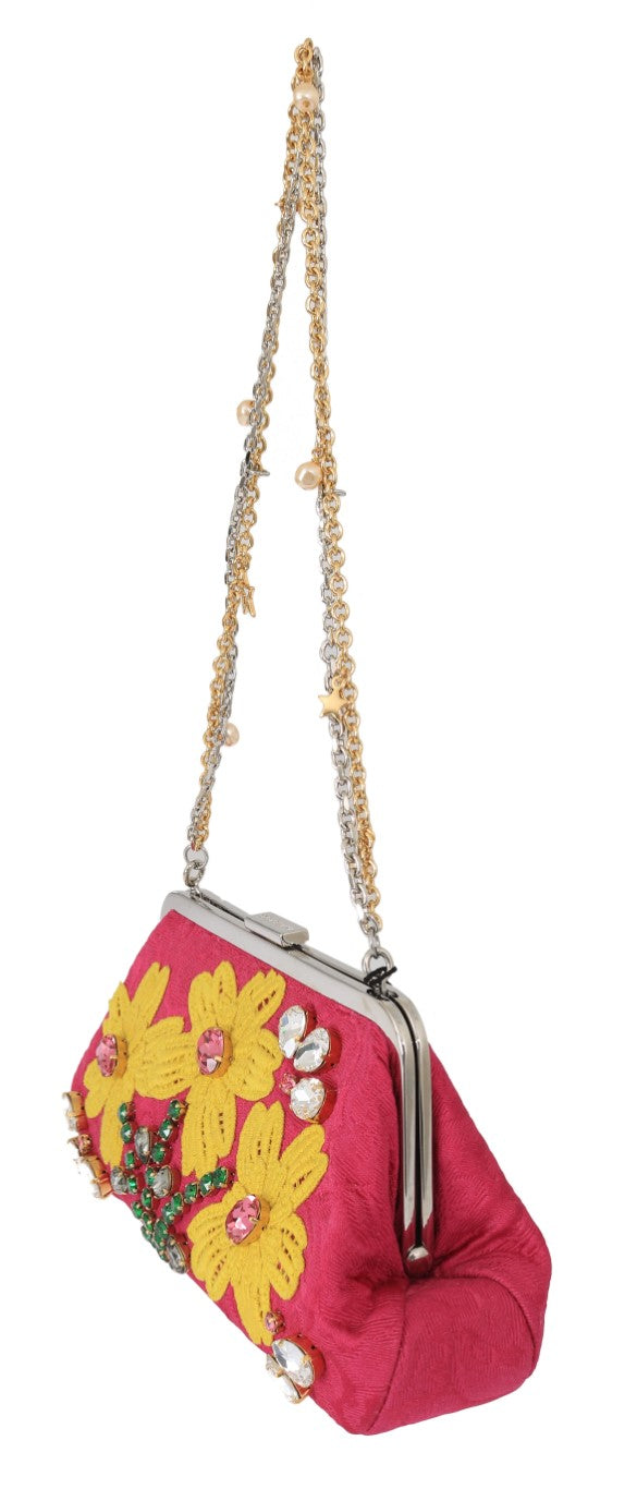Buy Pink Brocade Floral Crystal Applique Evening Purse by Dolce & Gabbana