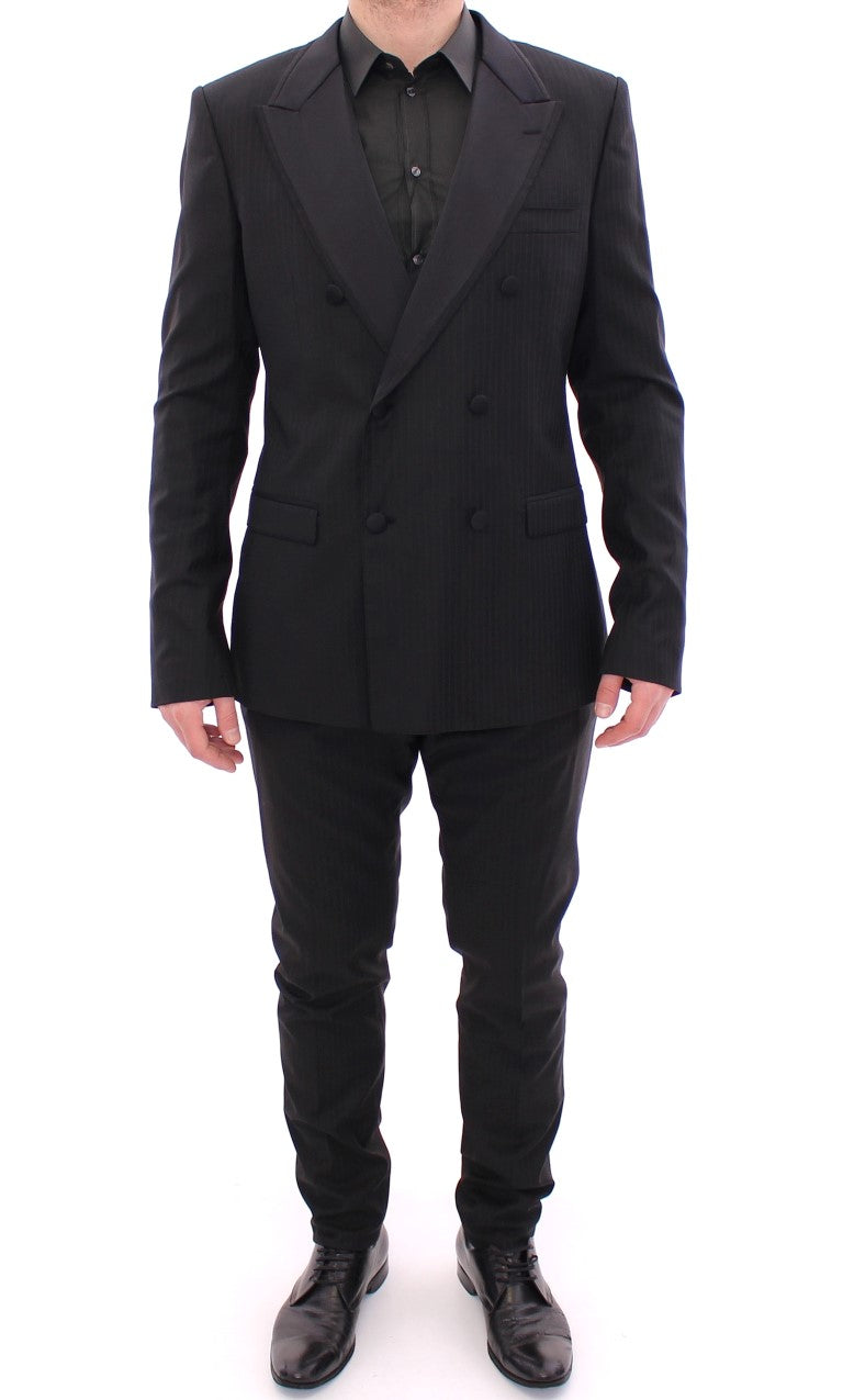 Black Striped Double Breasted Slim Fit Suit