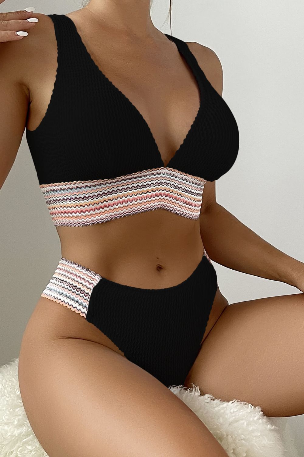 Buy Contrast Textured High Cut Swim Set by Faz