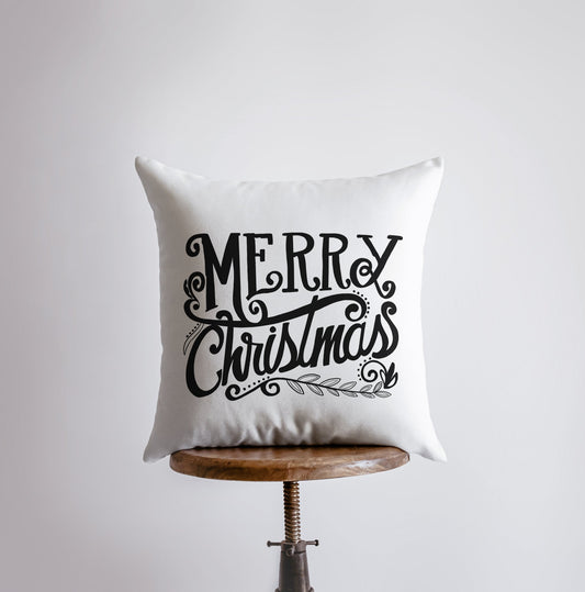 Merry Christmas Black and White Throw Pillow Cover