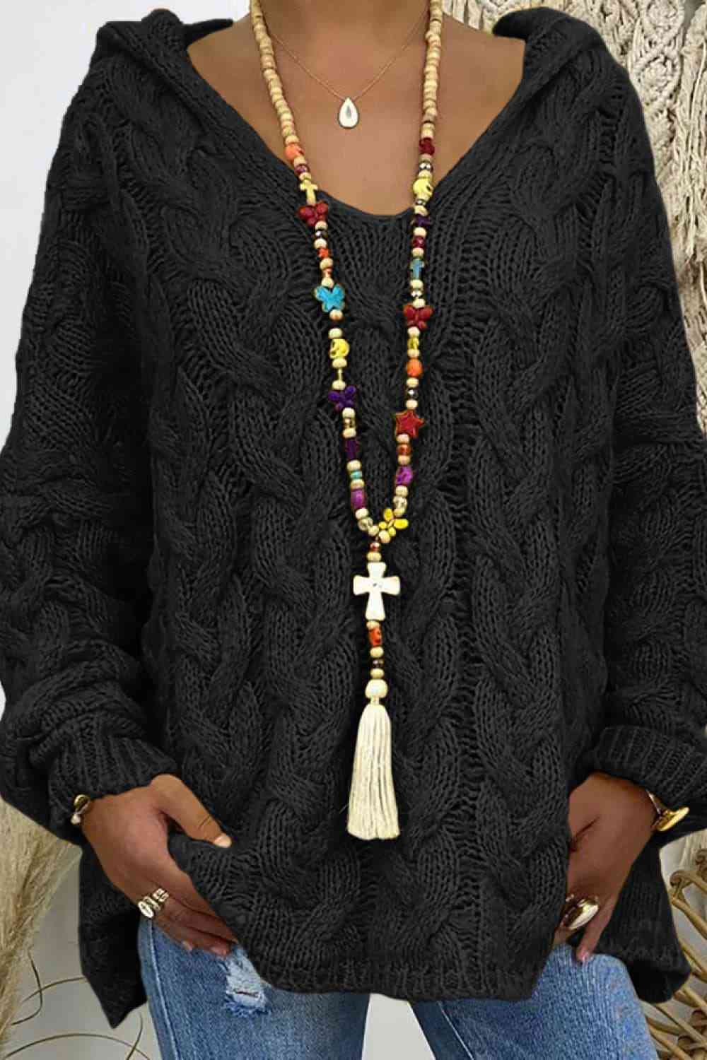 Buy Cable-Knit Hooded Sweater by O & Y.M