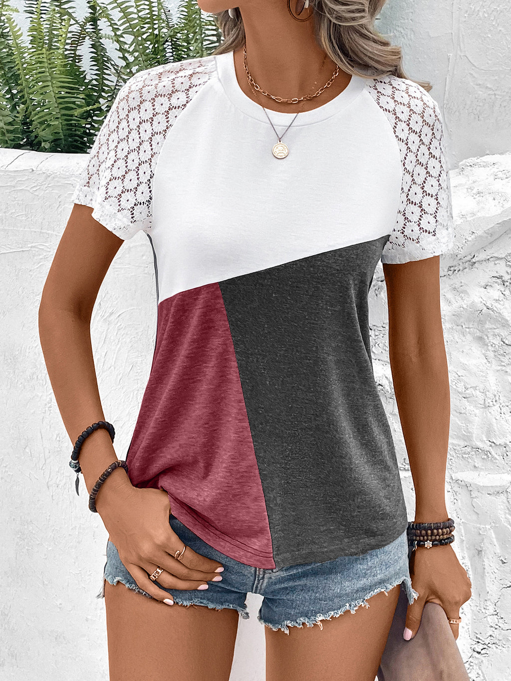 Buy Color Block Raglan Sleeve Round Neck Tee by Faz