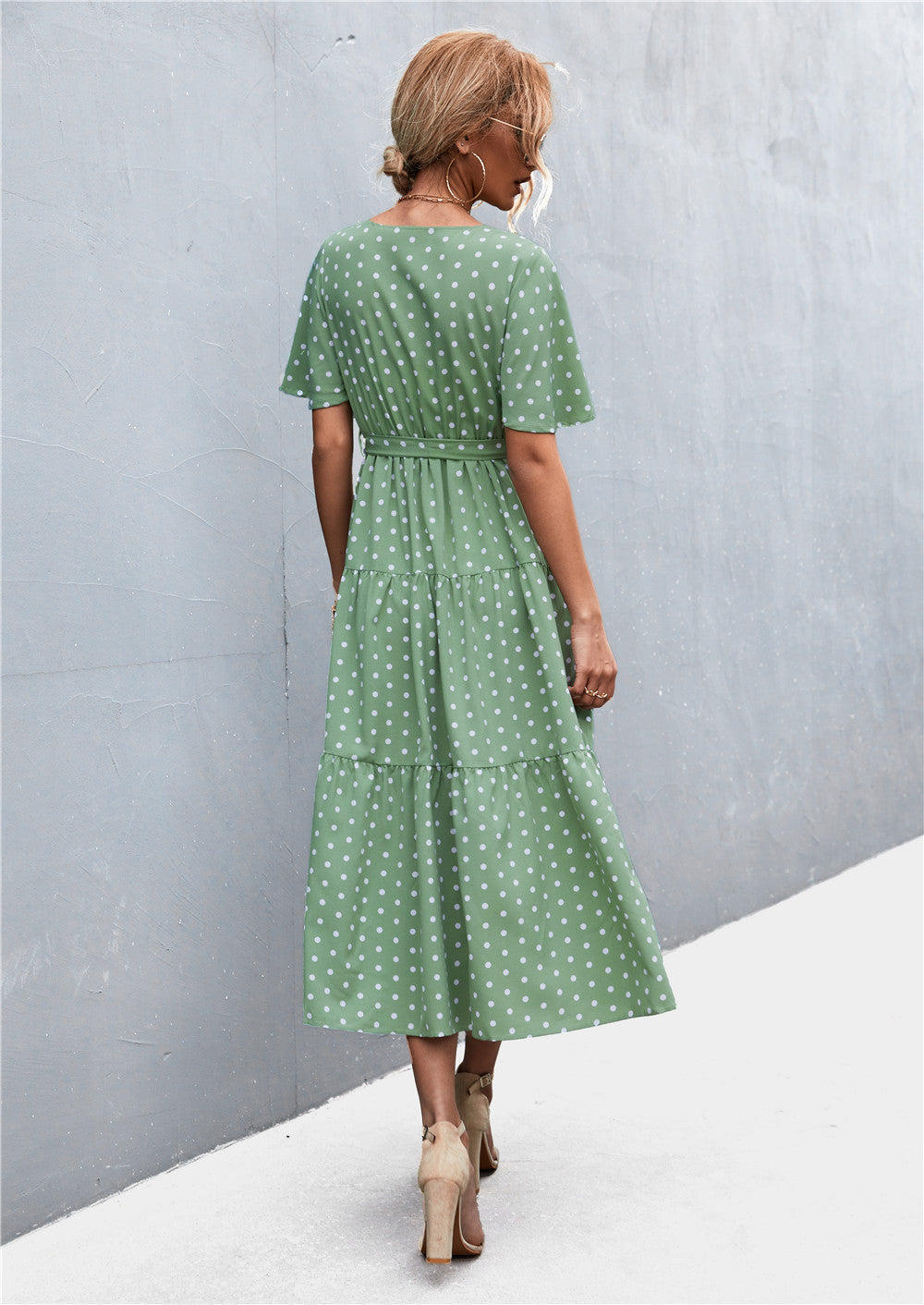 Buy Printed V-Neck Flutter Sleeve Belted Dress by YO