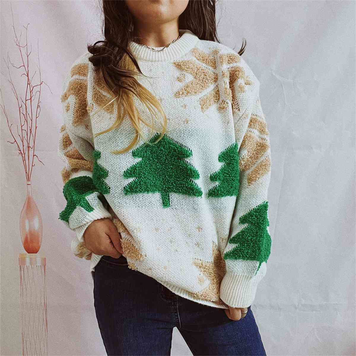 Buy Snowflake Round Neck Long Sleeve Sweater by Faz