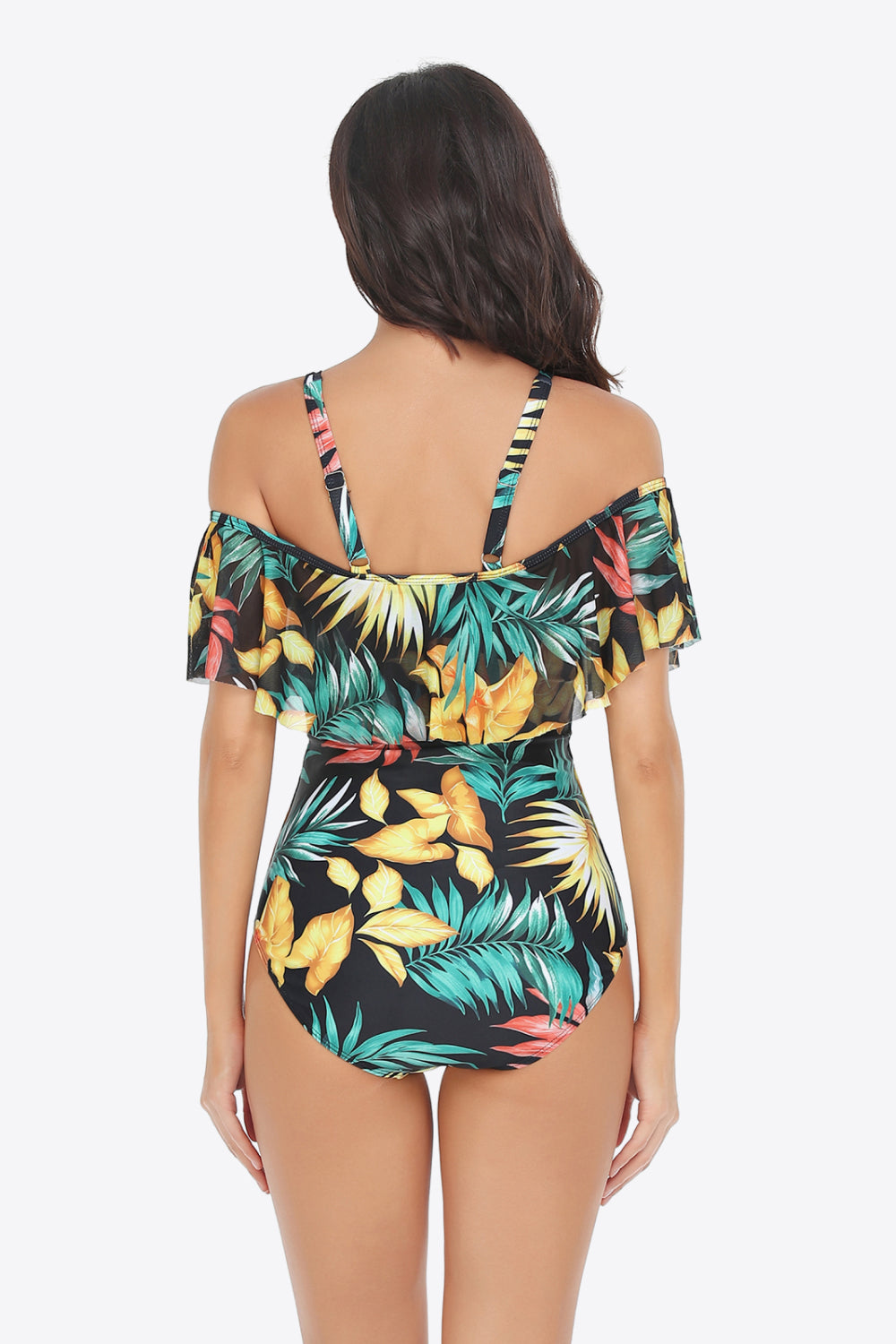 Buy Botanical Print Cold-Shoulder Layered One-Piece Swimsuit by Faz