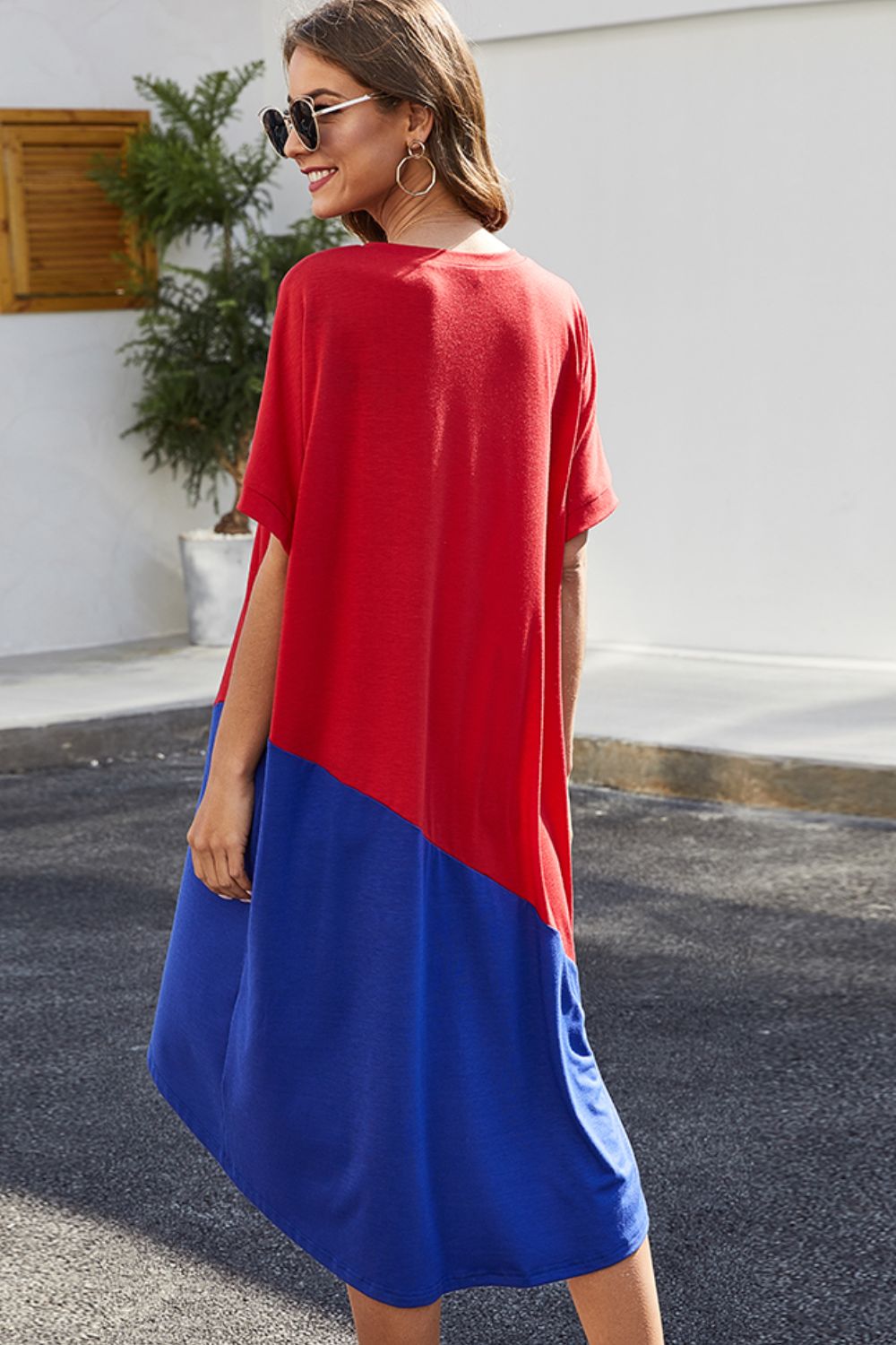 Buy Color Block Round Neck Short Sleeve Dress by Y&BL