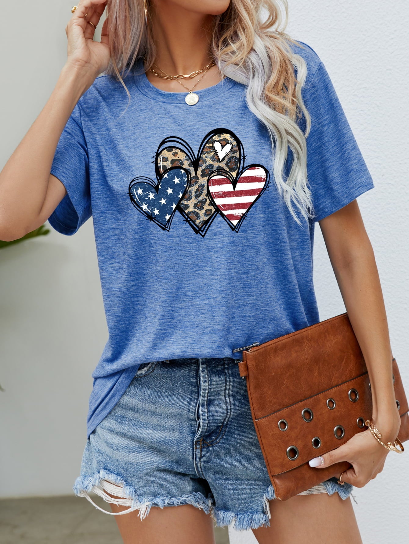 Buy US Flag Leopard Heart Graphic Tee by Faz