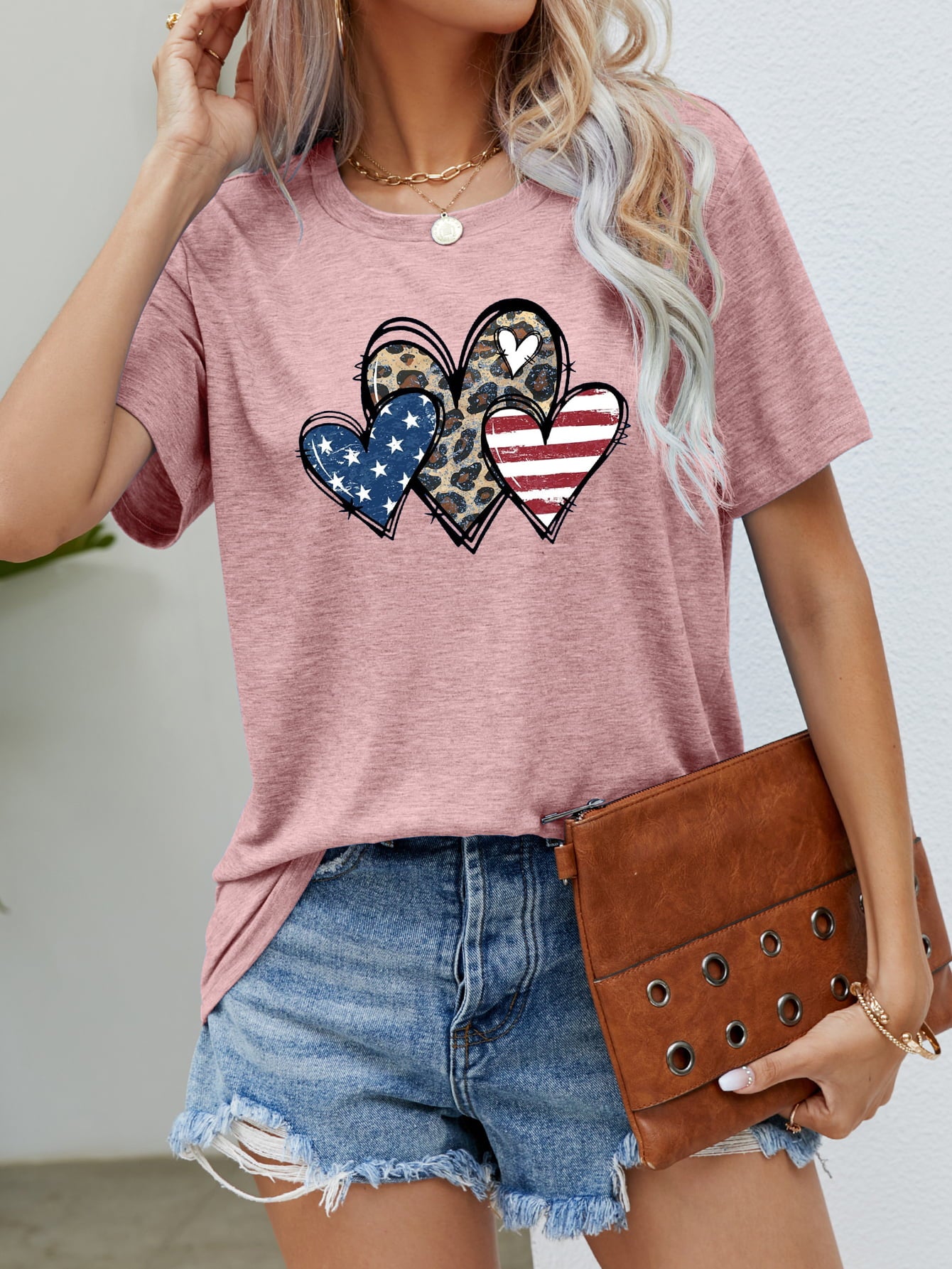 Buy US Flag Leopard Heart Graphic Tee by Faz