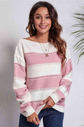Buy Striped Boat Neck Dropped Shoulder Sweater by B&S