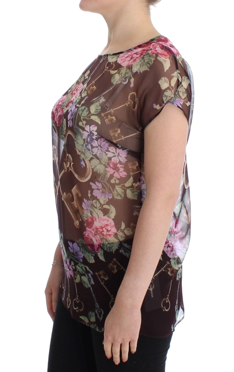 Buy Black Key Floral Print Silk Blouse T-shirt by Dolce & Gabbana