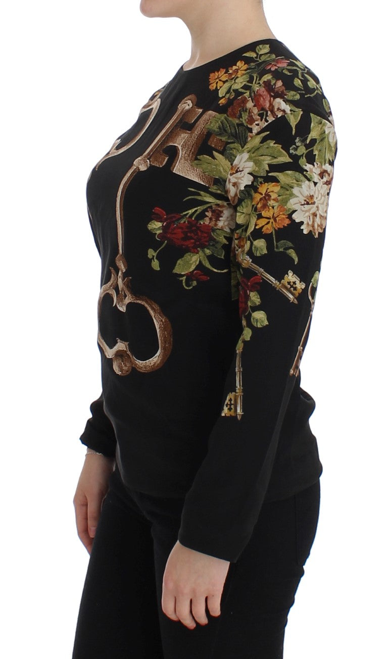 Buy Black Key Floral Print Silk Blouse Top by Dolce & Gabbana
