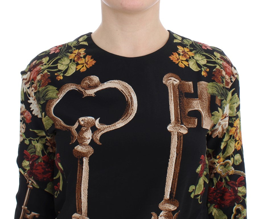 Buy Black Key Floral Print Silk Blouse Top by Dolce & Gabbana