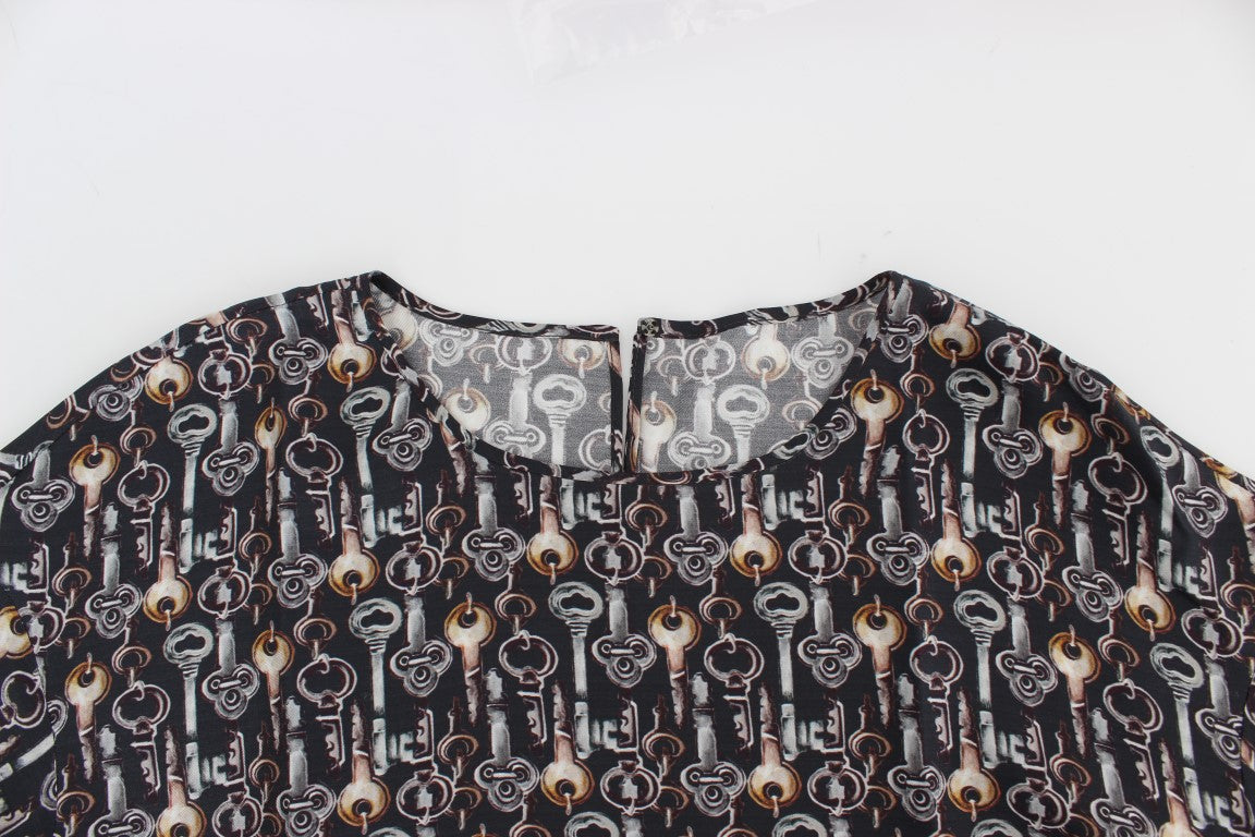 Buy Gray Gold Key Print Silk Blouse T-shirt by Dolce & Gabbana