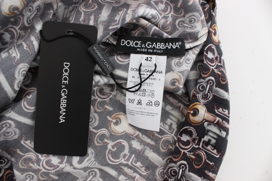 Buy Gray Gold Key Print Silk Blouse T-shirt by Dolce & Gabbana