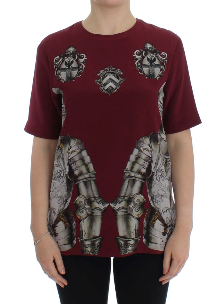 Buy Red Knight Print Silk Blouse T-shirt by Dolce & Gabbana