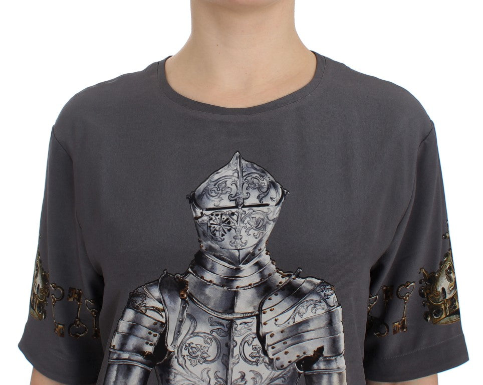Buy Gray Knight Crown Print Silk Blouse Top by Dolce & Gabbana