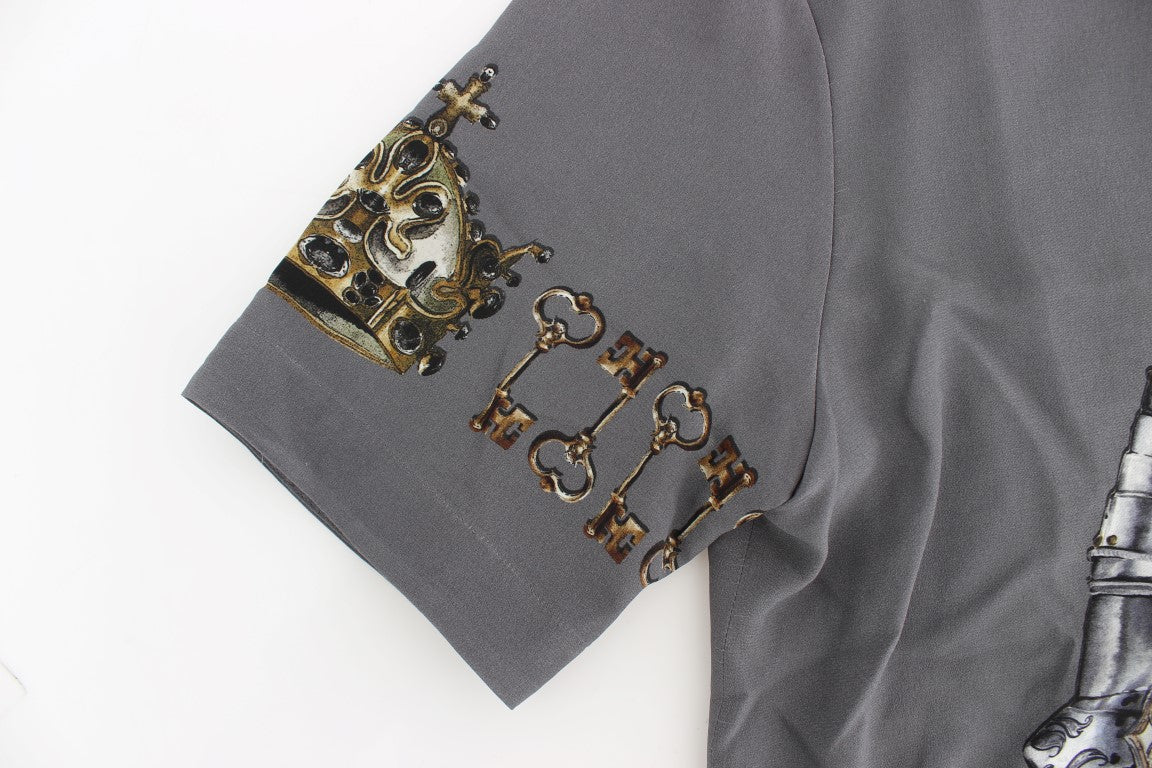 Buy Gray Knight Crown Print Silk Blouse Top by Dolce & Gabbana