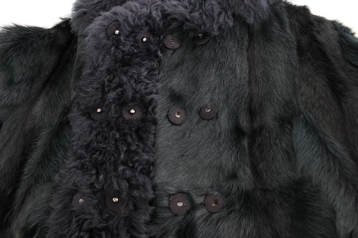 Buy Black Goat Fur Shearling Long Jacket Coat by Dolce & Gabbana