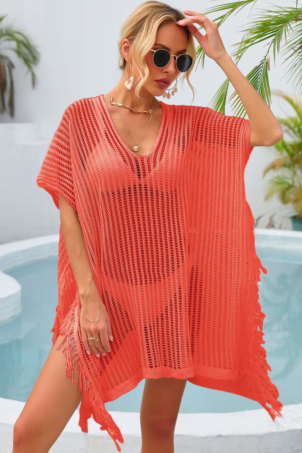 Buy Fringe Trim Openwork Cover Up by Faz