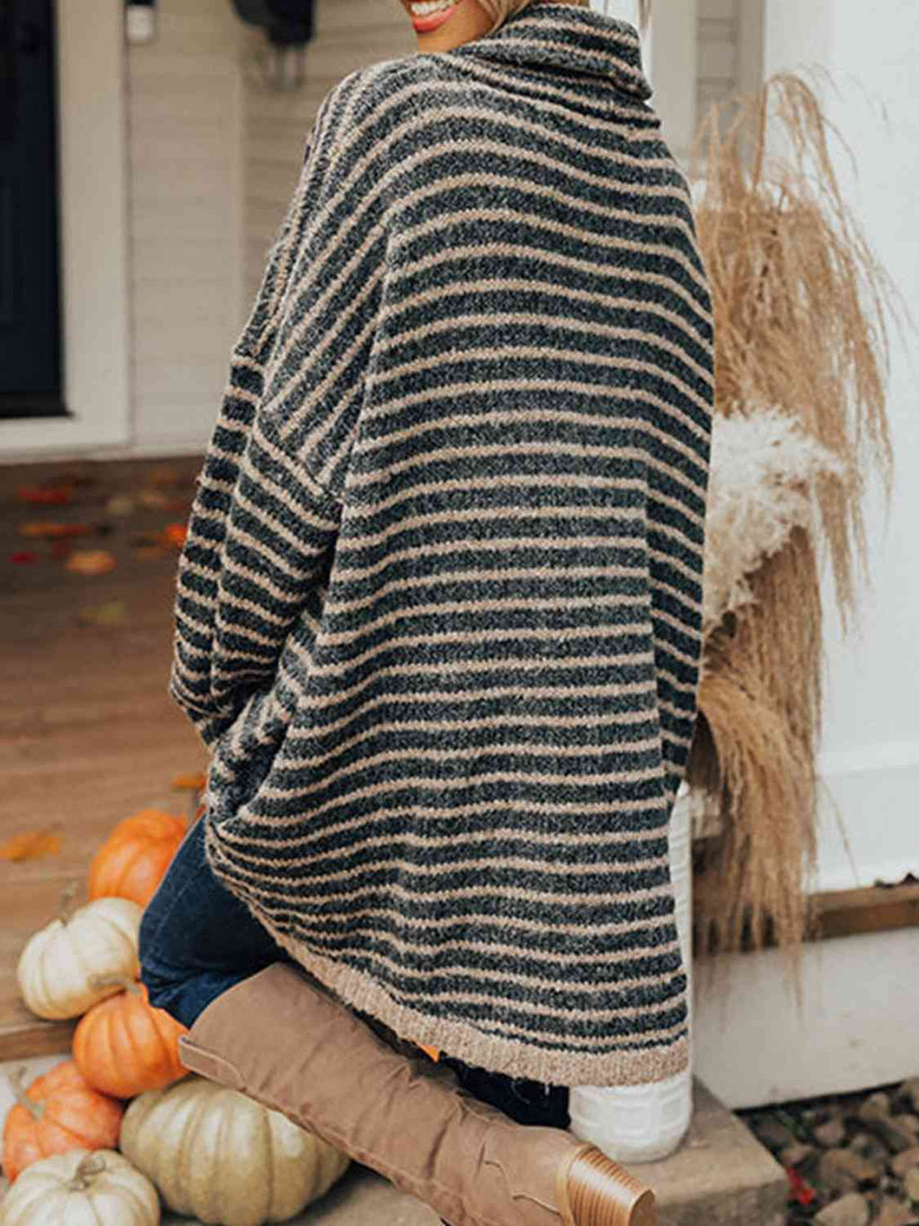 Buy Striped Turtleneck Sweater with Pockets by Faz