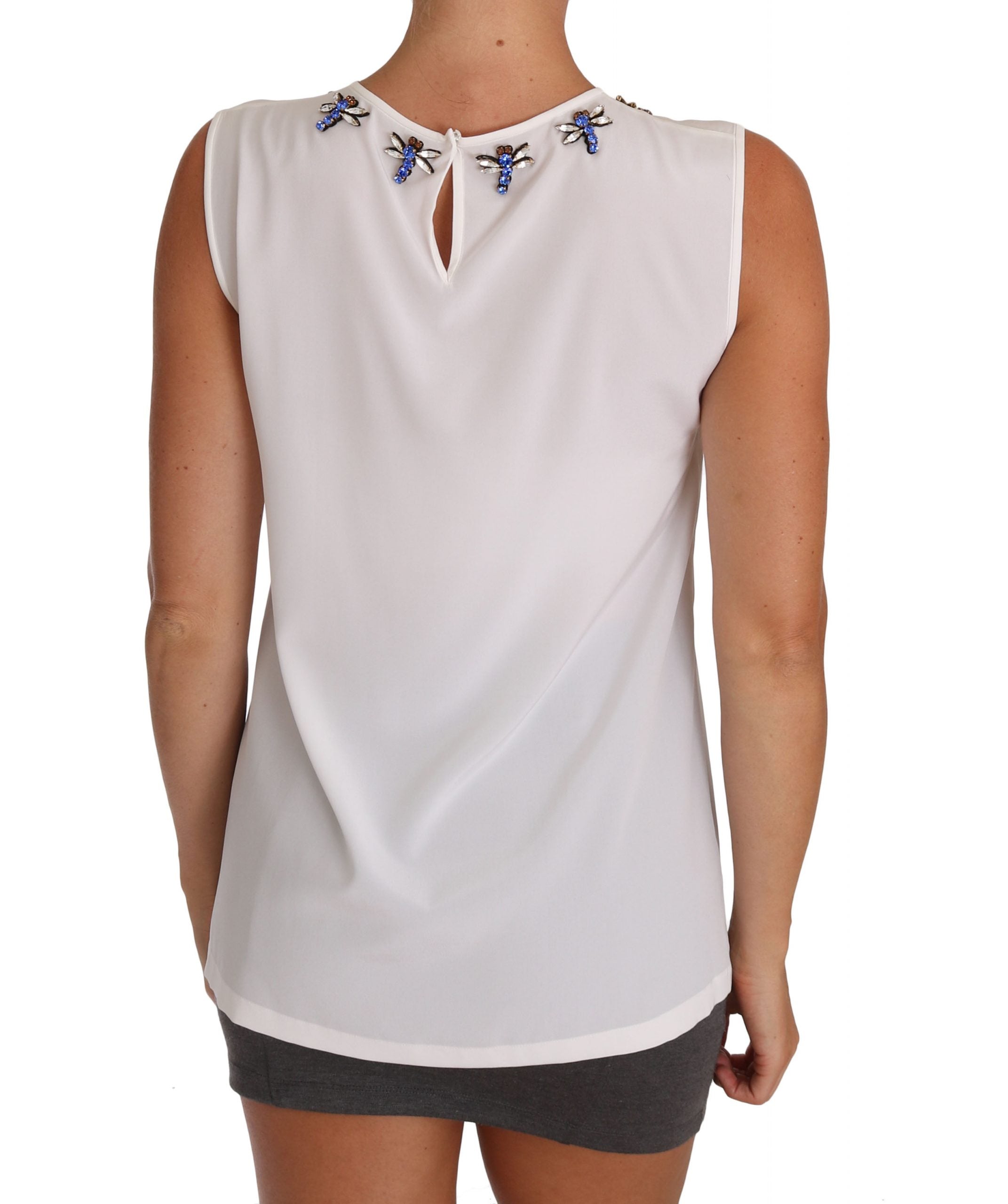 Buy White Silk Crystal Embellished Fly T-shirt by Dolce & Gabbana