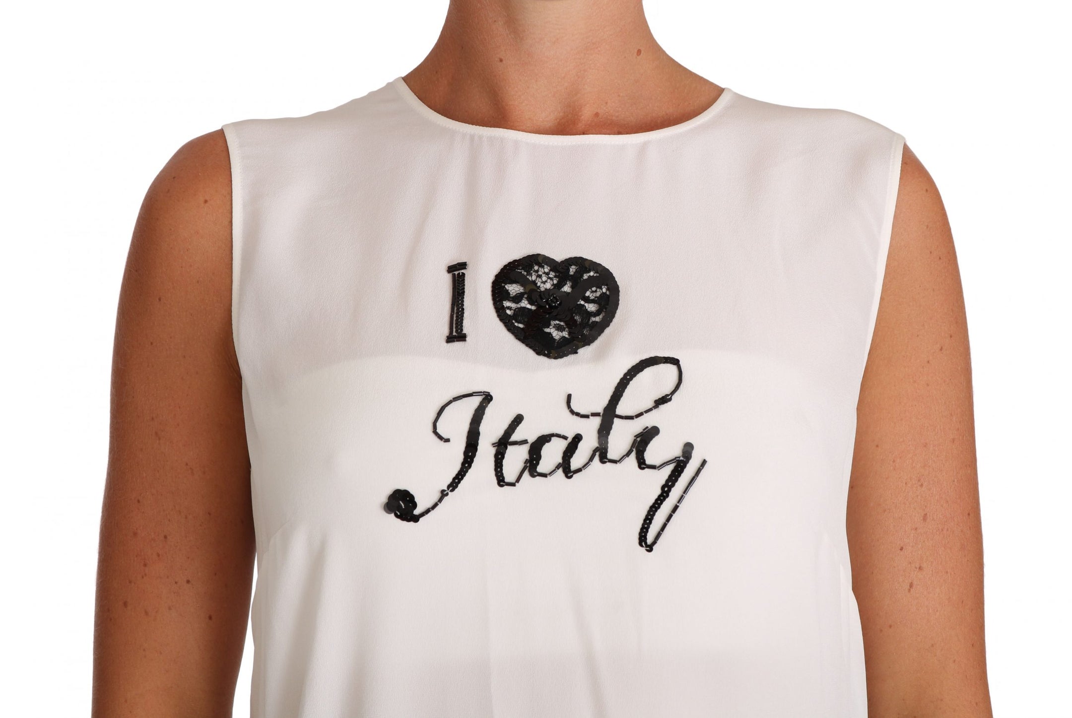 Buy White Silk I LOVE ITALY Cami T-shirt by Dolce & Gabbana