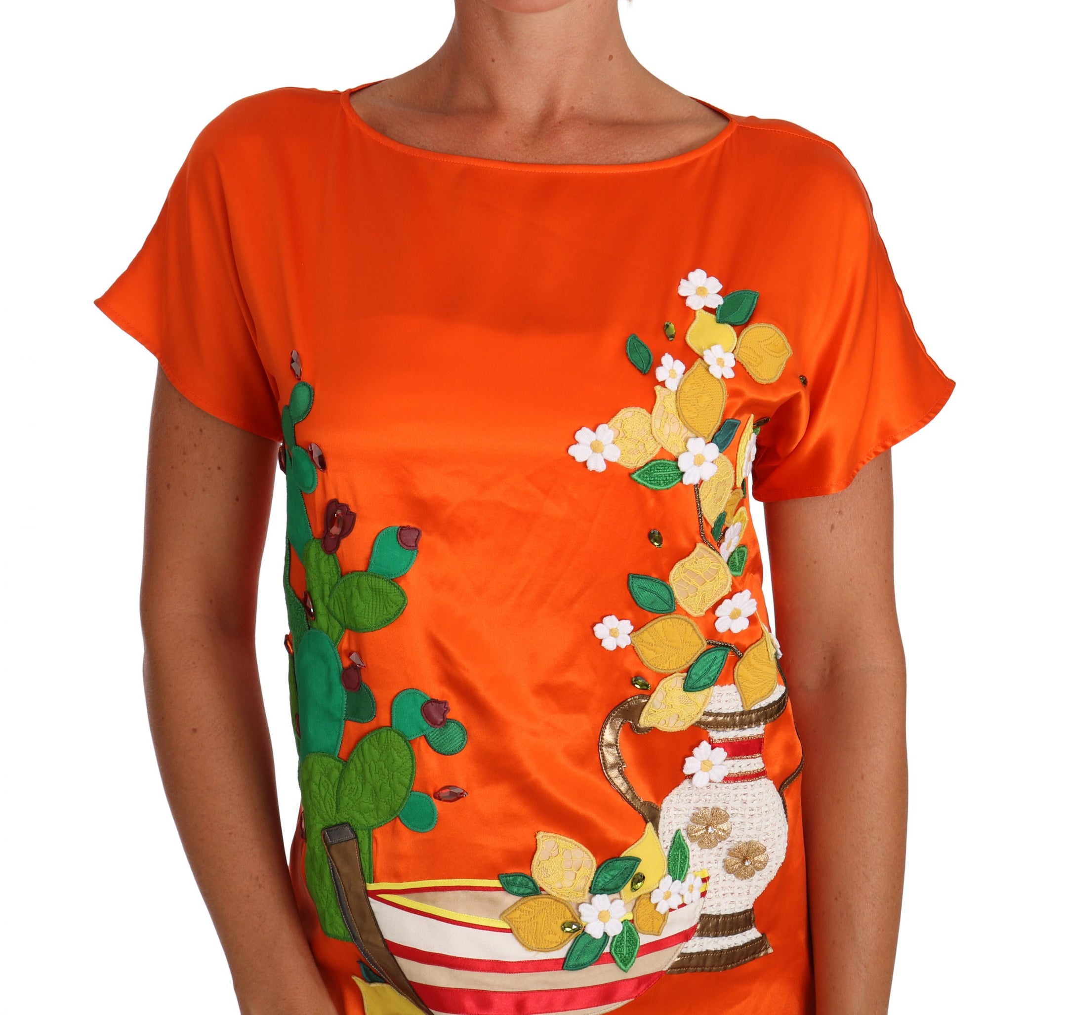 Buy Silk Orange Lemon Crystal T-shirt Top by Dolce & Gabbana