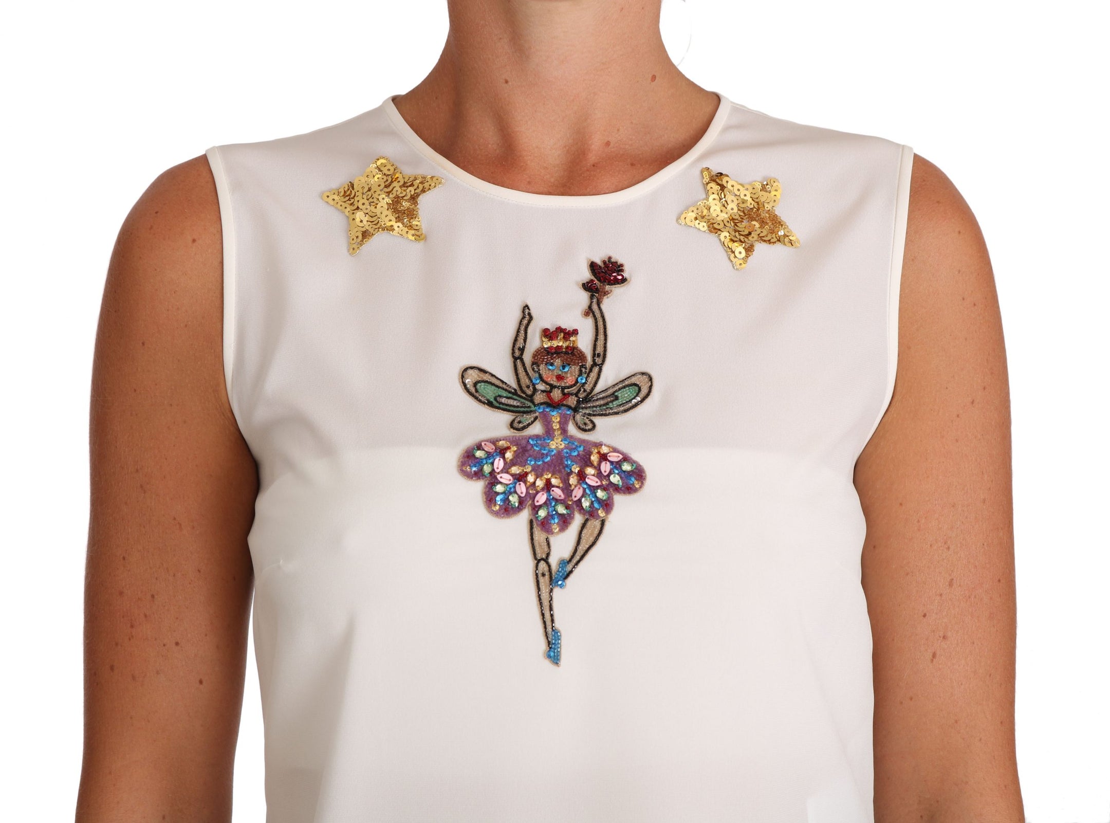 Buy White Silk Embellished Crystal Sequin Fairy Top by Dolce & Gabbana
