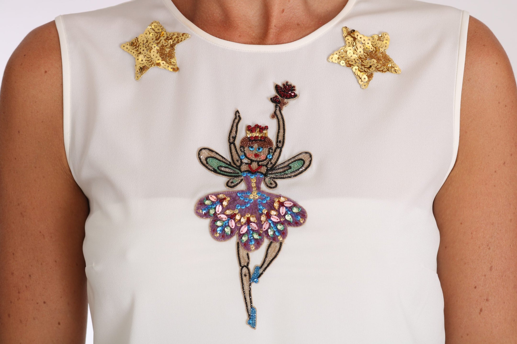 Buy White Silk Embellished Crystal Sequin Fairy Top by Dolce & Gabbana
