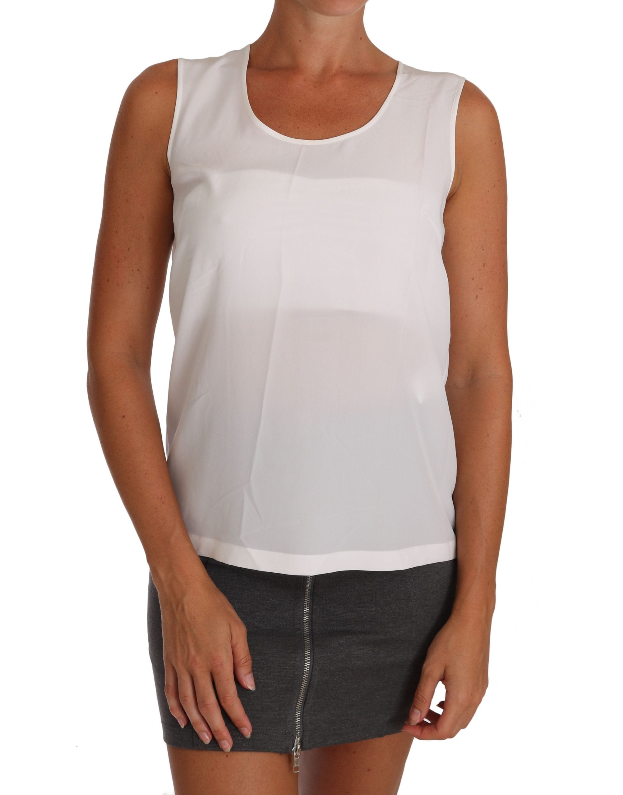Buy White Silk A-line Sleeveless Blouse T-Shirt Top by Dolce & Gabbana