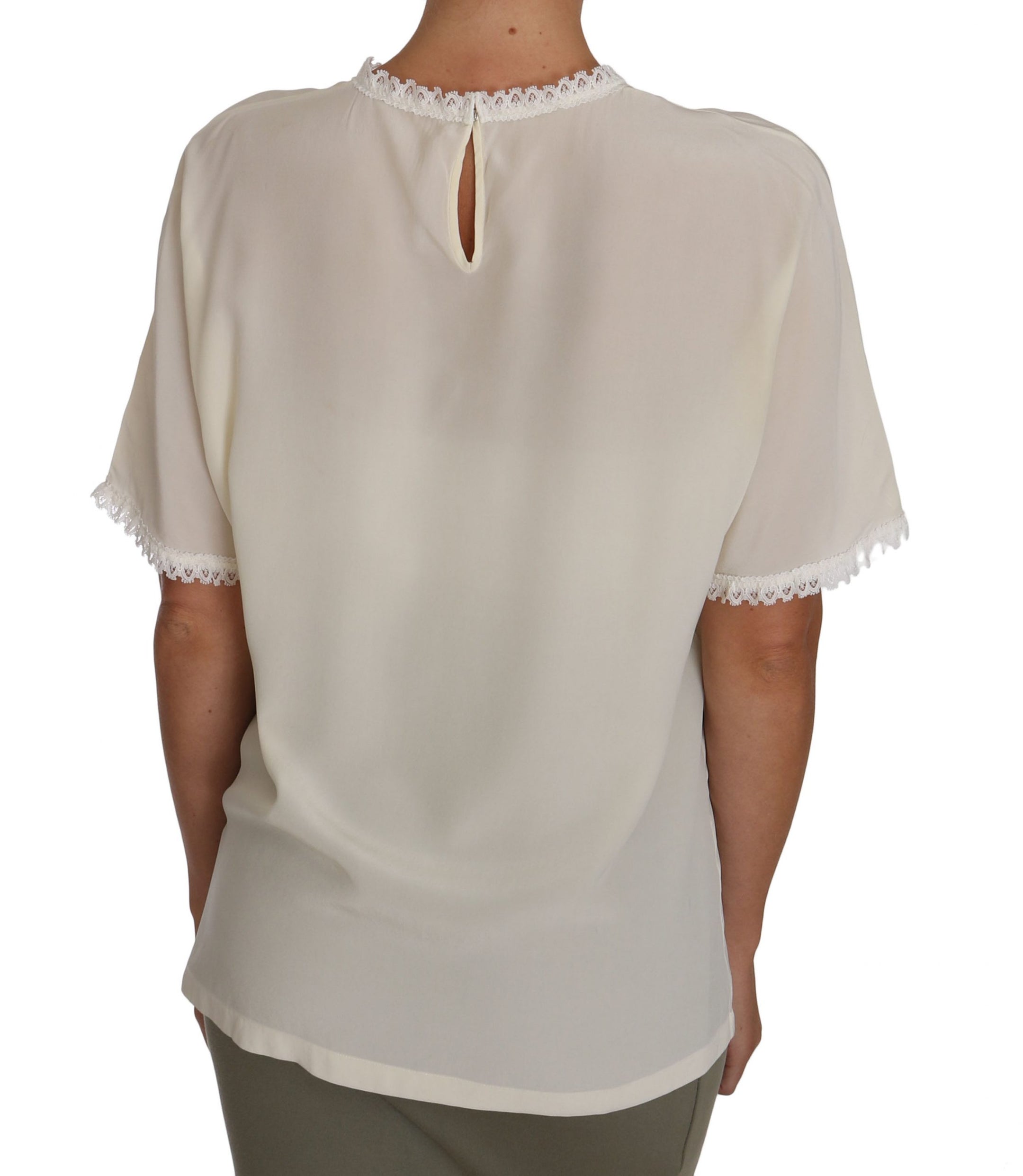 Buy White Cream Silk Lace Top Blouse T-Shirt by Dolce & Gabbana