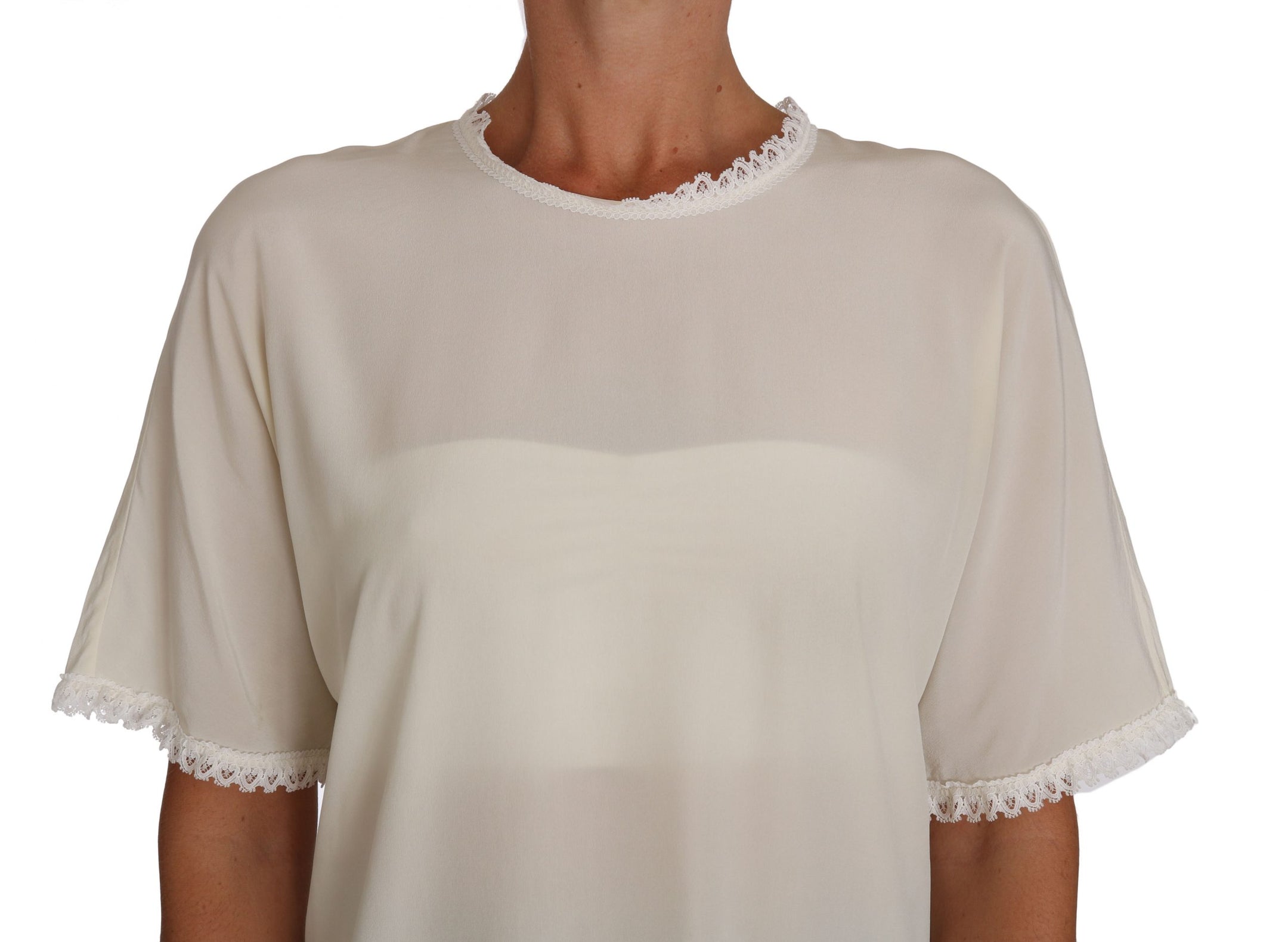Buy White Cream Silk Lace Top Blouse T-Shirt by Dolce & Gabbana
