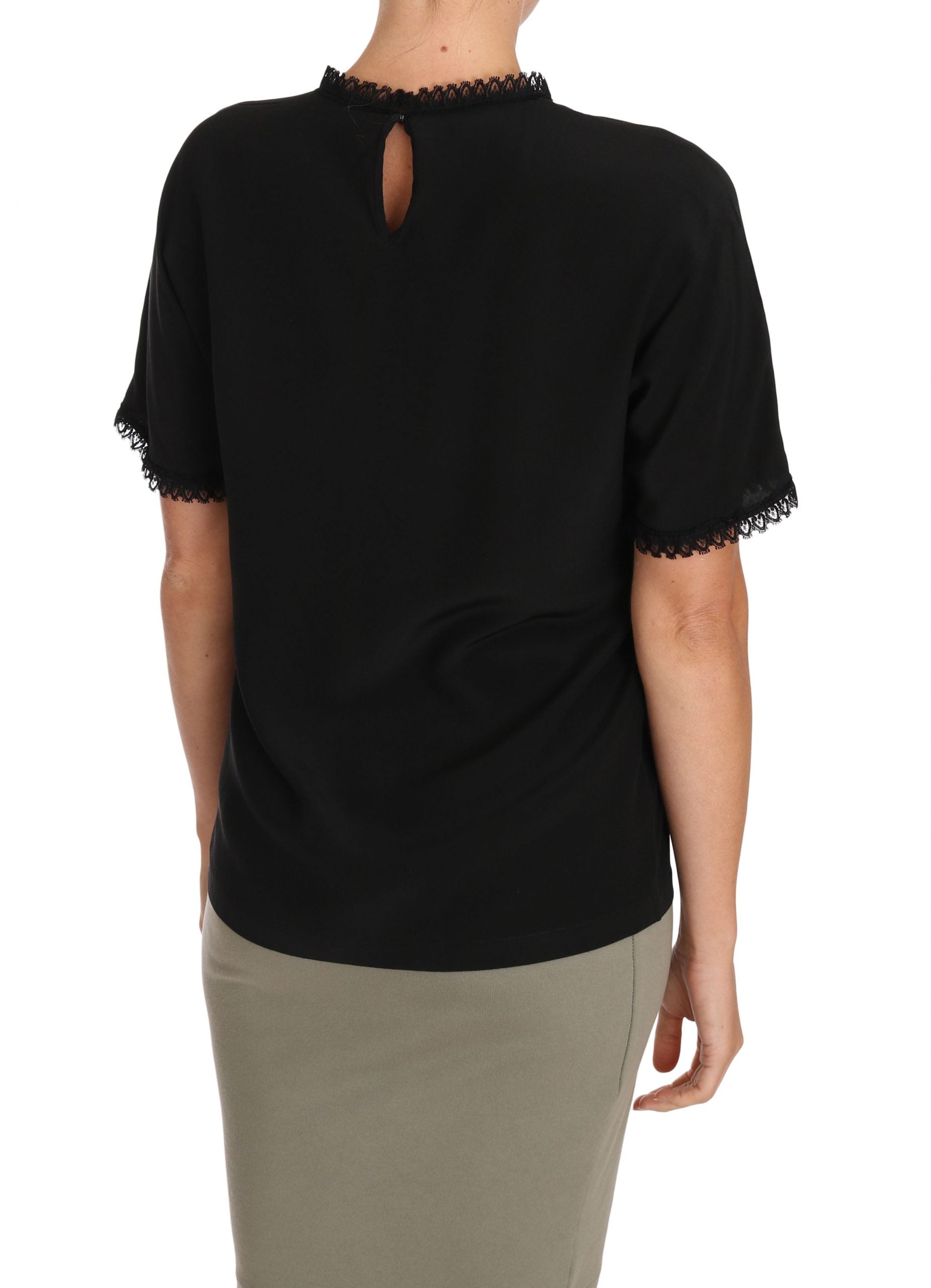 Buy Black Silk Lace Top Blouse T-Shirt by Dolce & Gabbana
