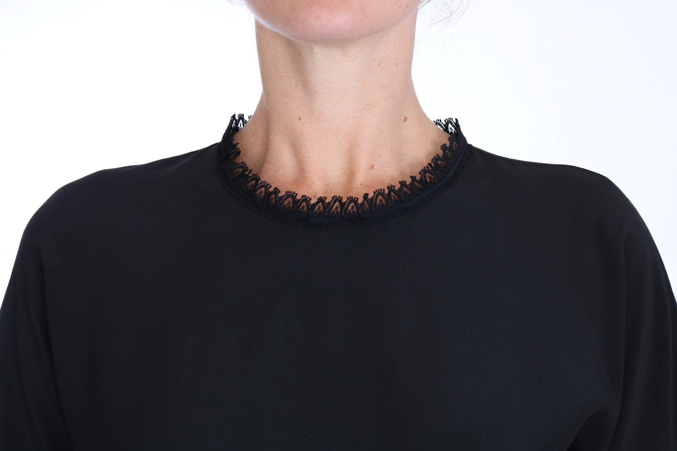 Buy Black Silk Lace Top Blouse T-Shirt by Dolce & Gabbana