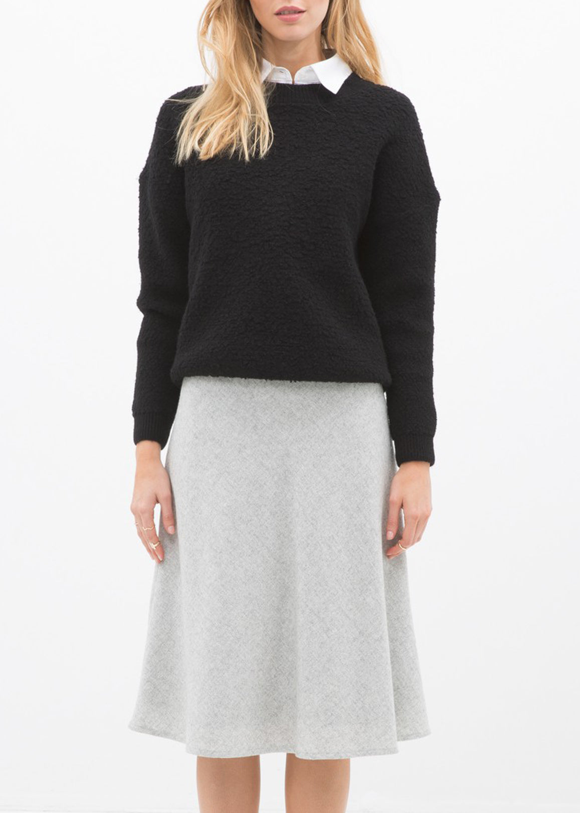 Buy High Waisted Wool Knit Midi Skirt In Heather Grey by Shop at Konus