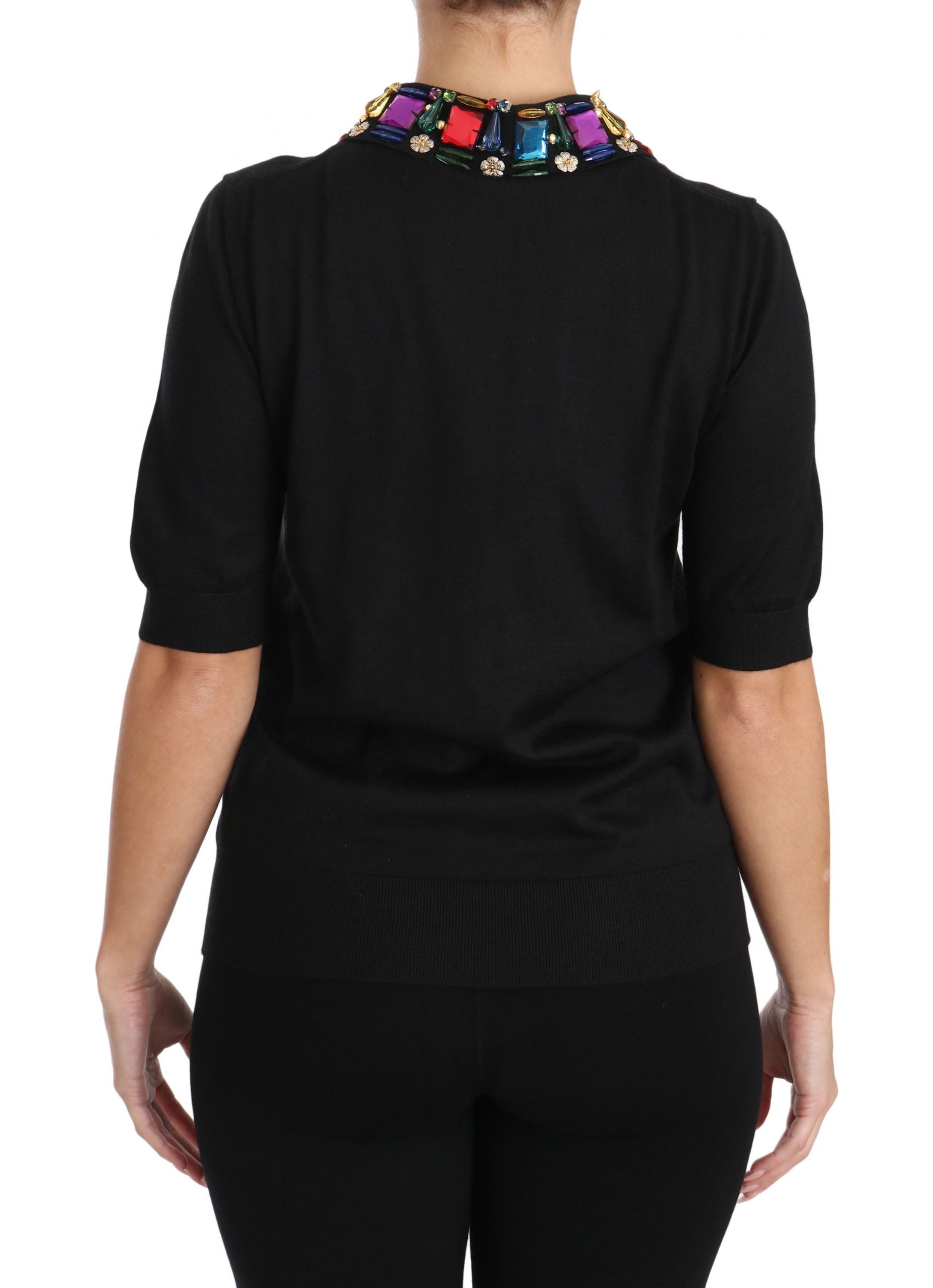 Elegant Black Cashmere Sequin Collar Top