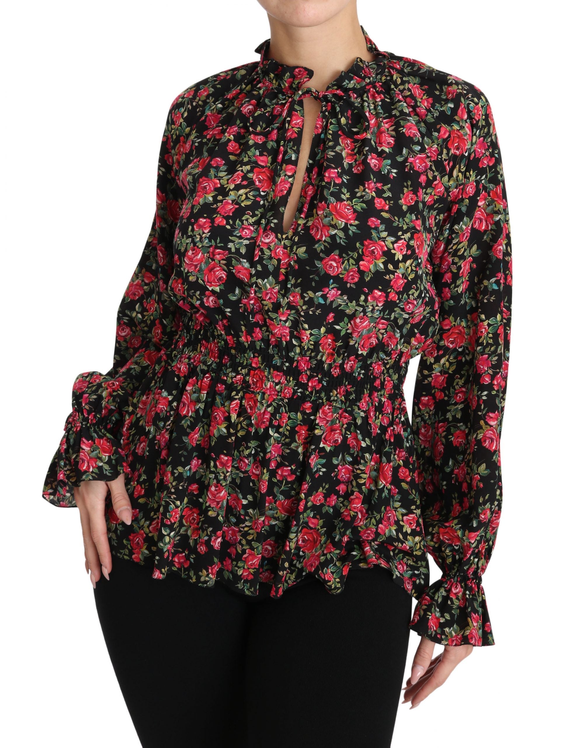 Buy Black Rose Print Floral Shirt Top Blouse by Dolce & Gabbana
