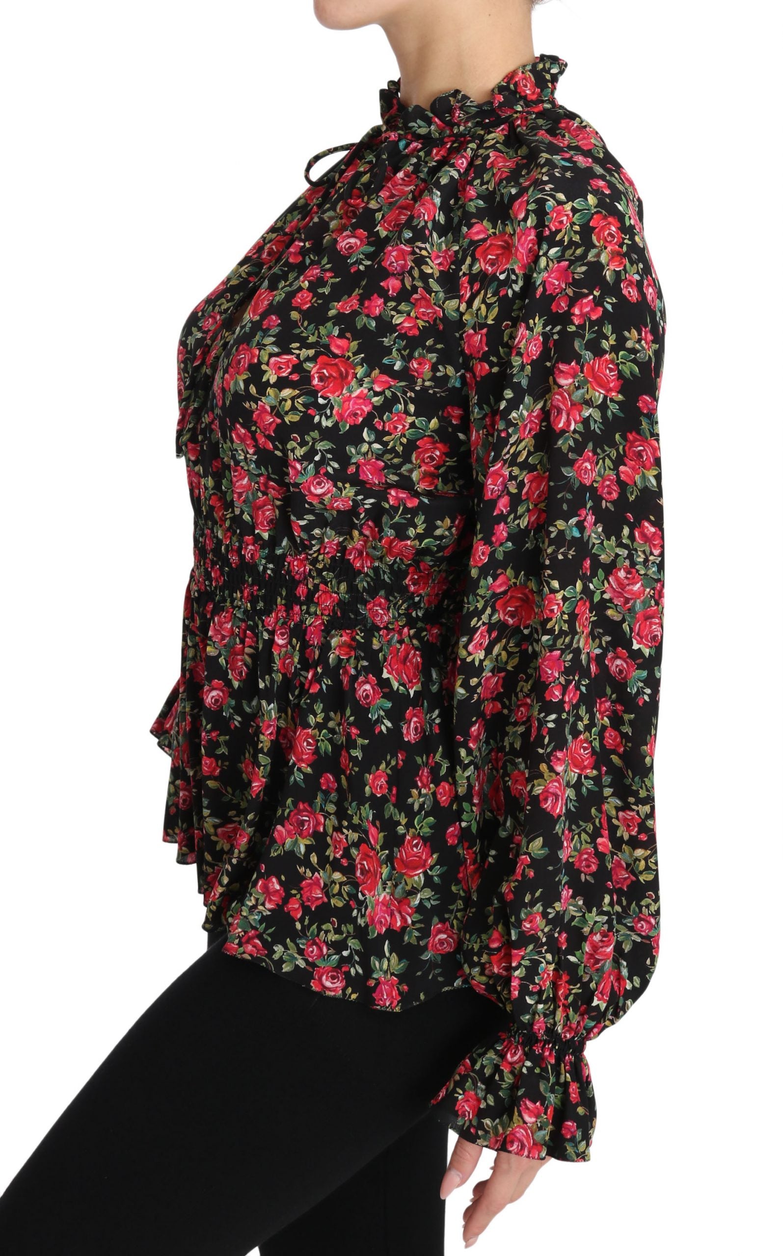 Buy Black Rose Print Floral Shirt Top Blouse by Dolce & Gabbana