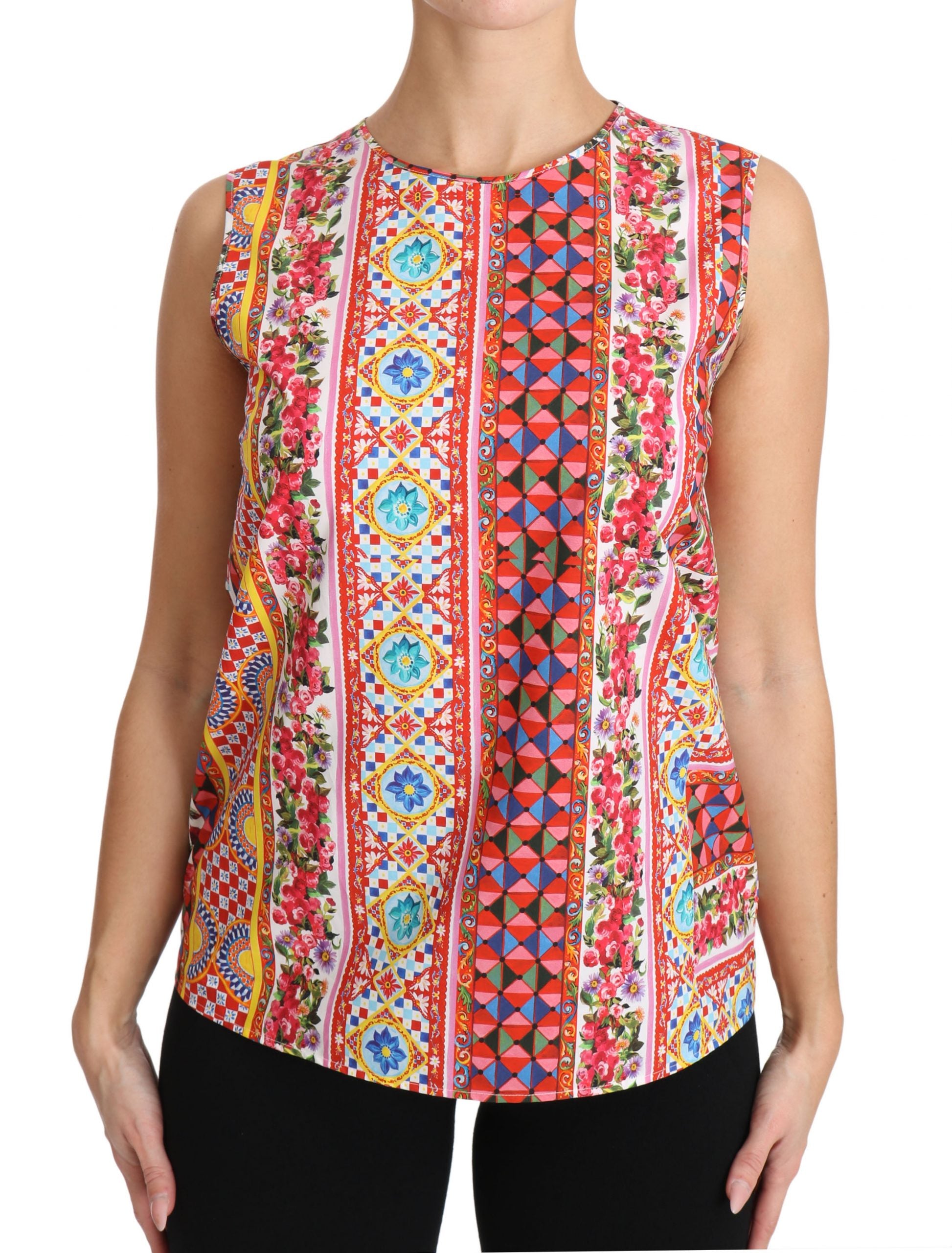 Buy Carretto Print Pure Cotton Tank Top Floral Blouse by Dolce & Gabbana