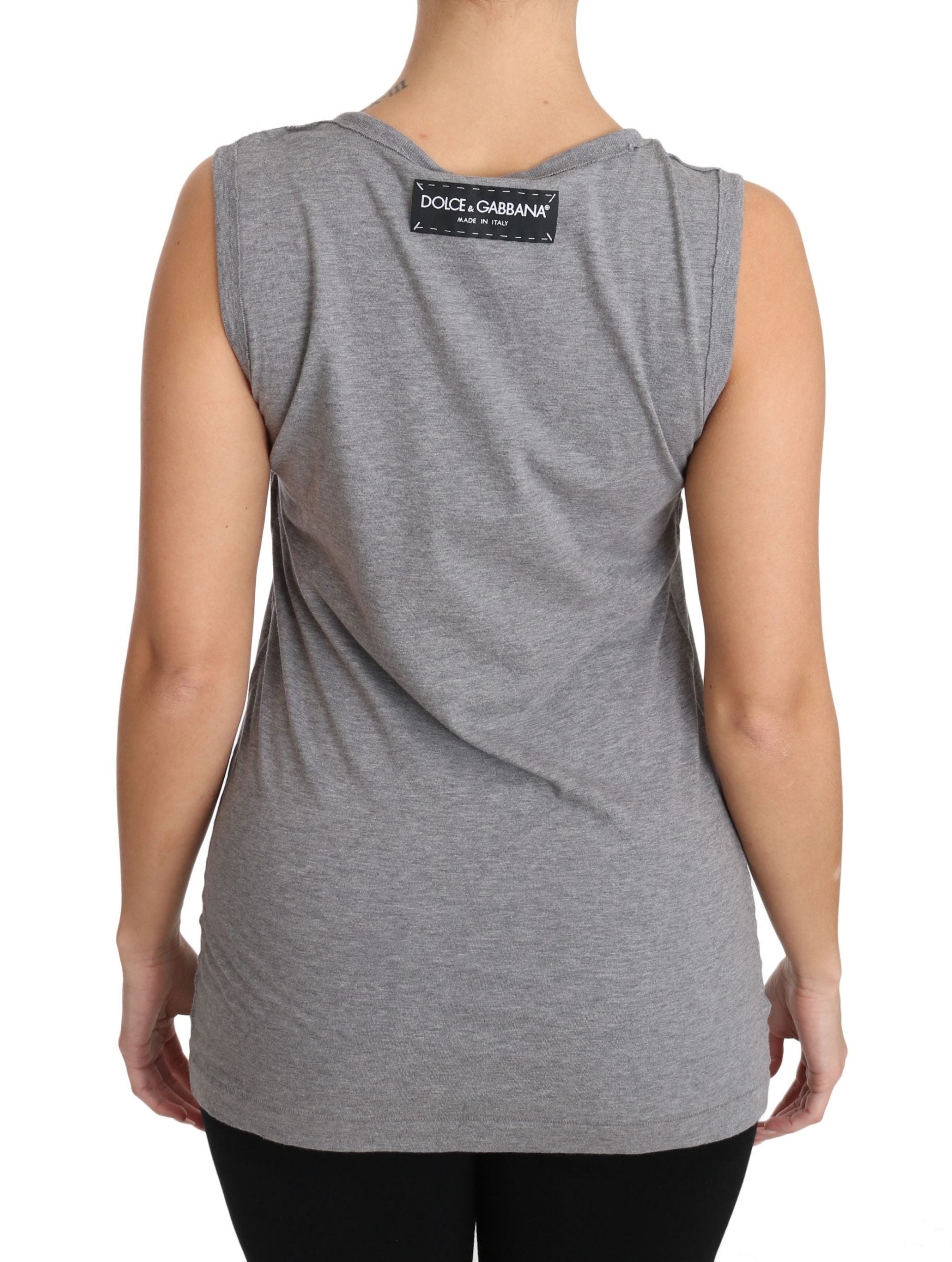 Buy Gray Tank Top Crystal Sequined Heart  T-shirt by Dolce & Gabbana