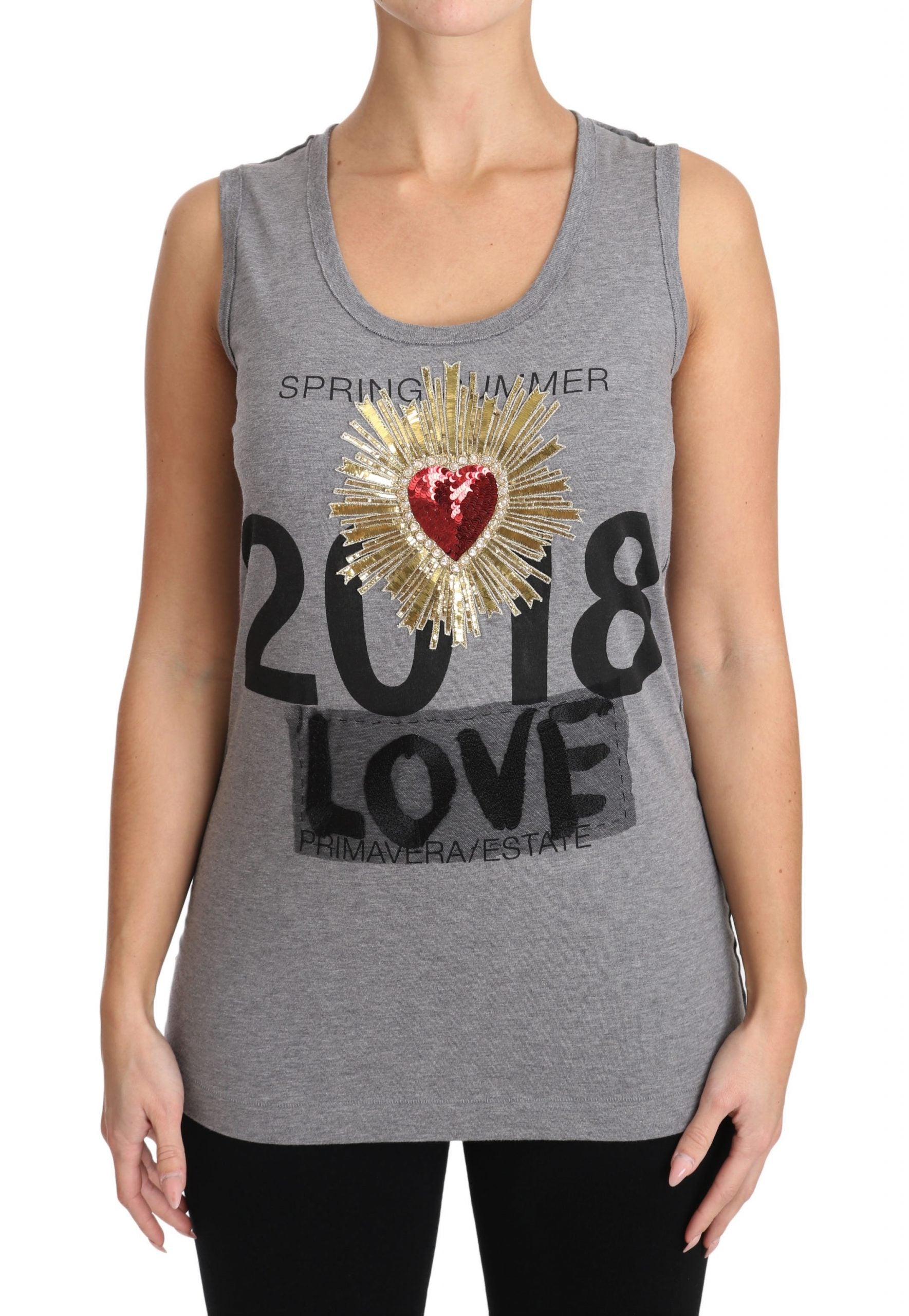 Sequined Heart Tank Top in Gray